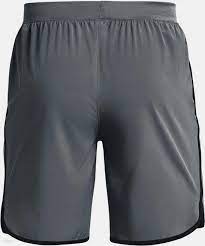 UA MENS HIIT WOVEN 8IN SHORTS GRY/BLK