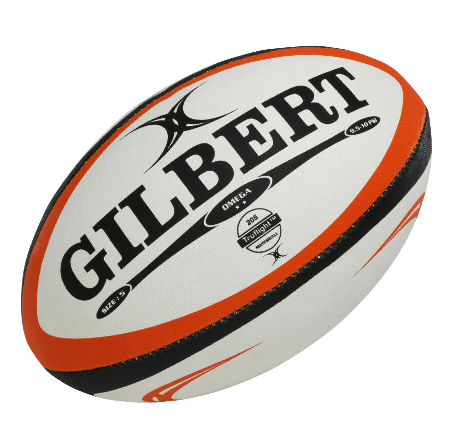 Gilbert Omega Match Rugby Ball White Orange