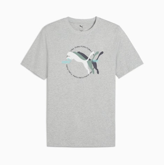 Puma Graphics Multiple Cat Logo Tee LT Gry Heather