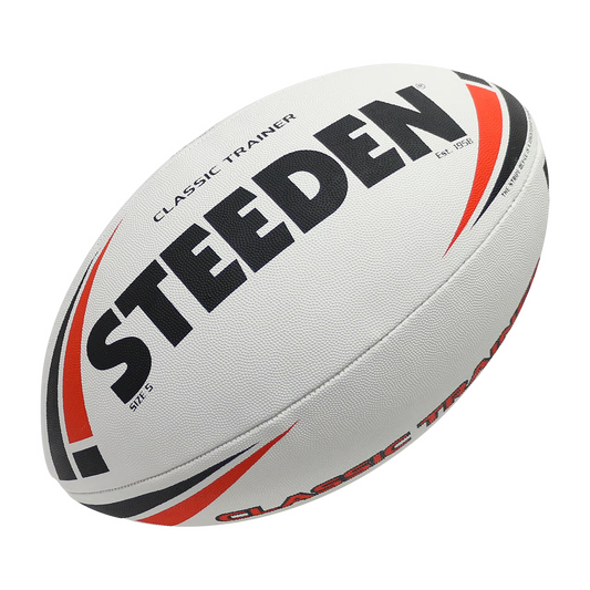 Steeden Classic Trainer Rugby Ball White/Red-Sz5