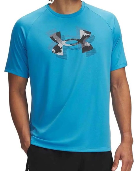 UA Men Tech Print Fill SS Blue