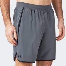 UA MENS HIIT WOVEN 8IN SHORTS GRY/BLK